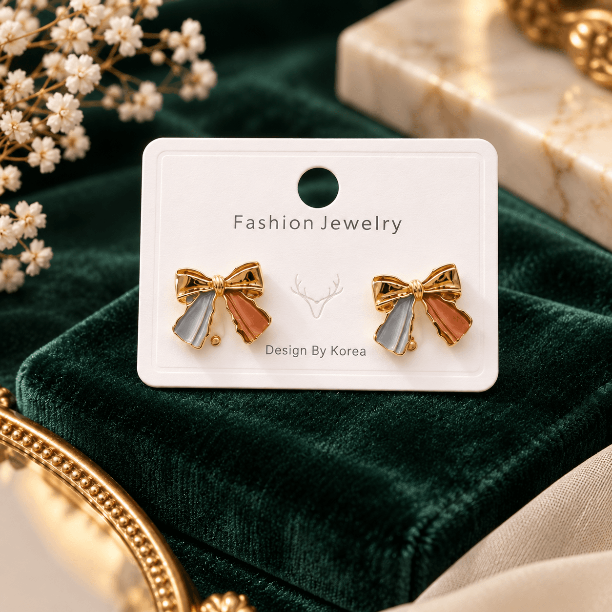 Korean Style Bow Earrings for Women | Trendy Gold Tone Enamel Ribbon Stud Earrings