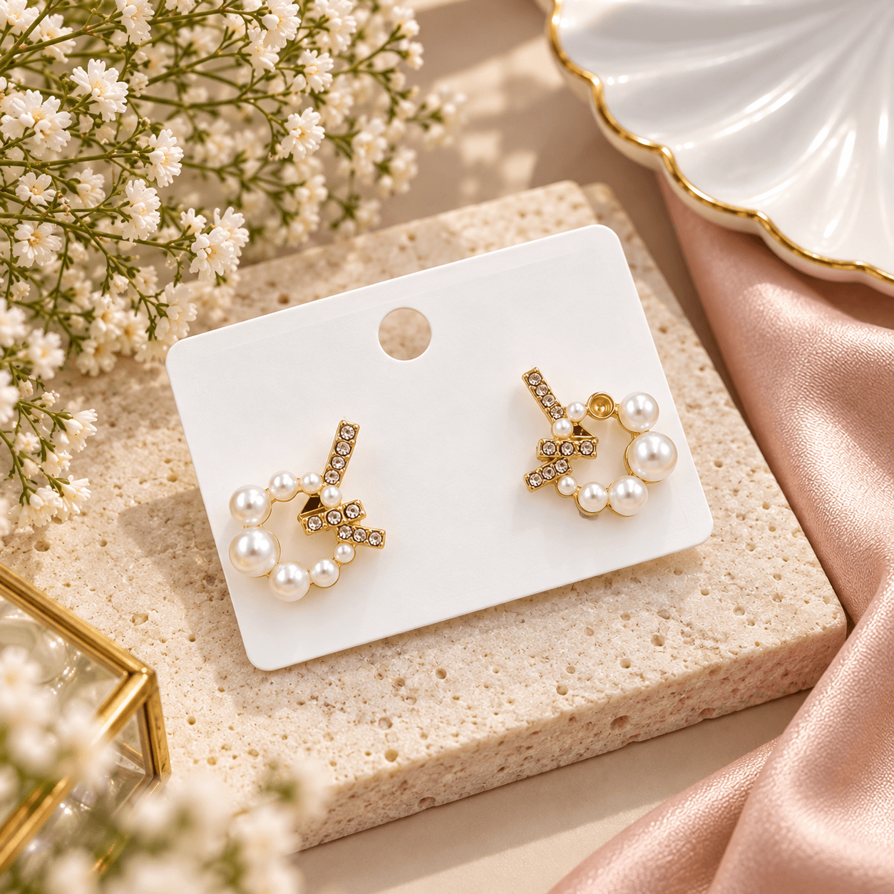 Elegant Pearl & Crystal Gold-Plated Earrings for Women