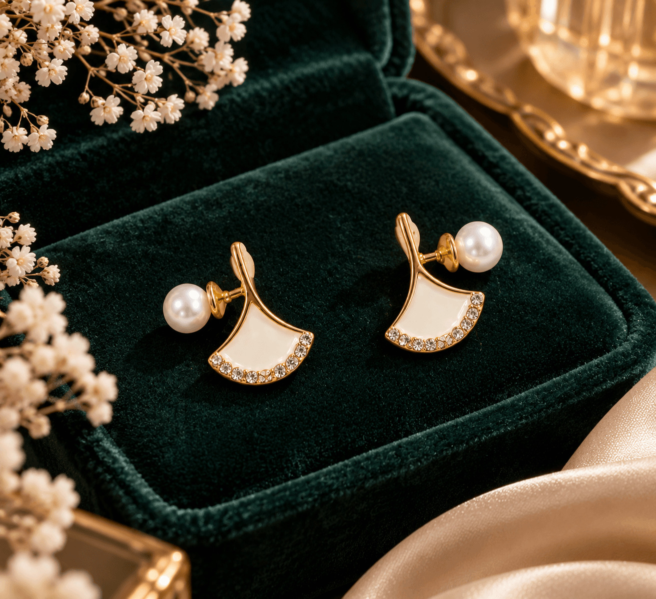 Elegant Pearl & Crystal Gold-Plated Earrings for Women | Korean-Style Fashion Jewellery