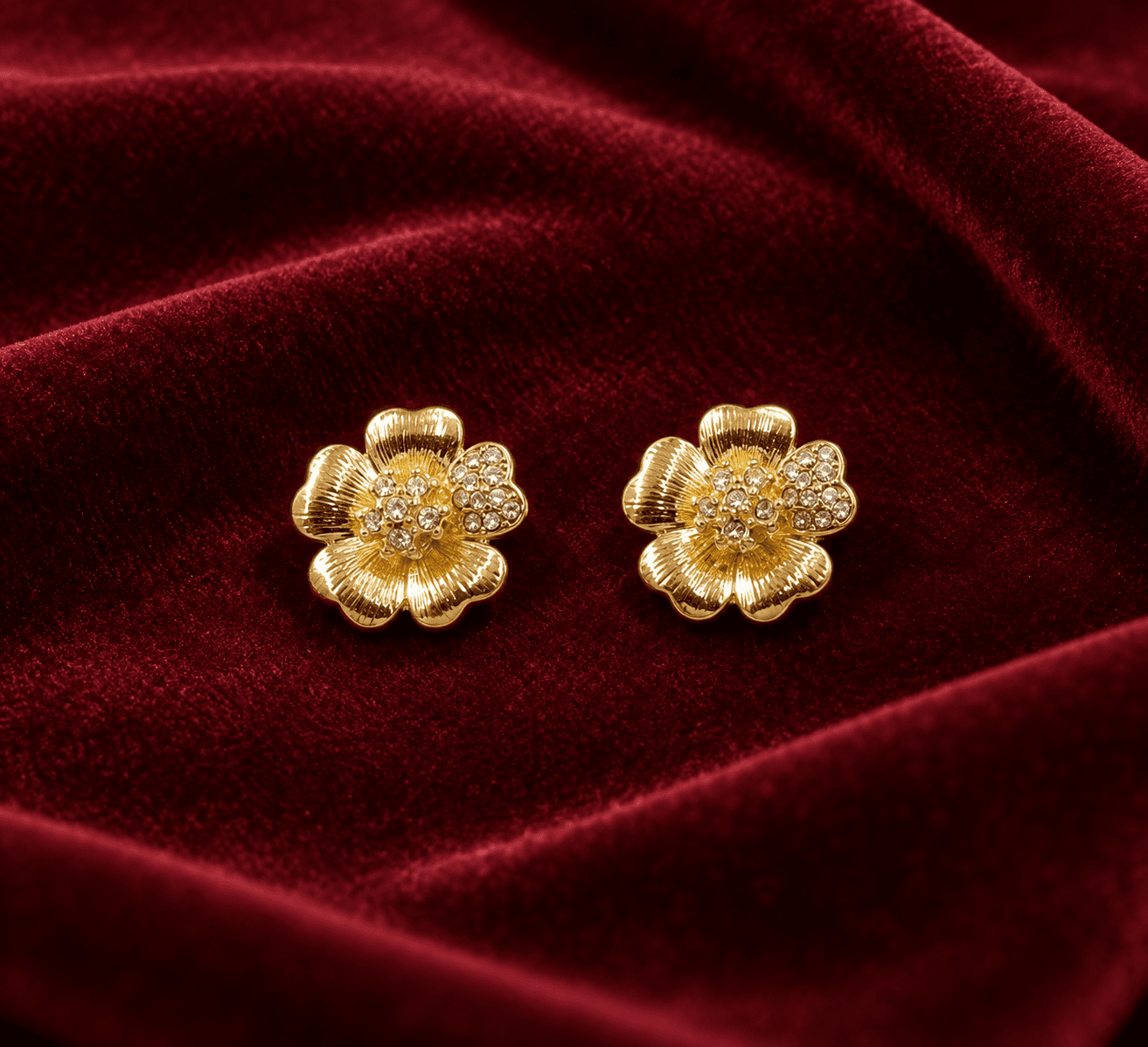 Elegant Gold-Tone Floral Crystal Stud Earrings for Women | Premium Fashion Jewellery