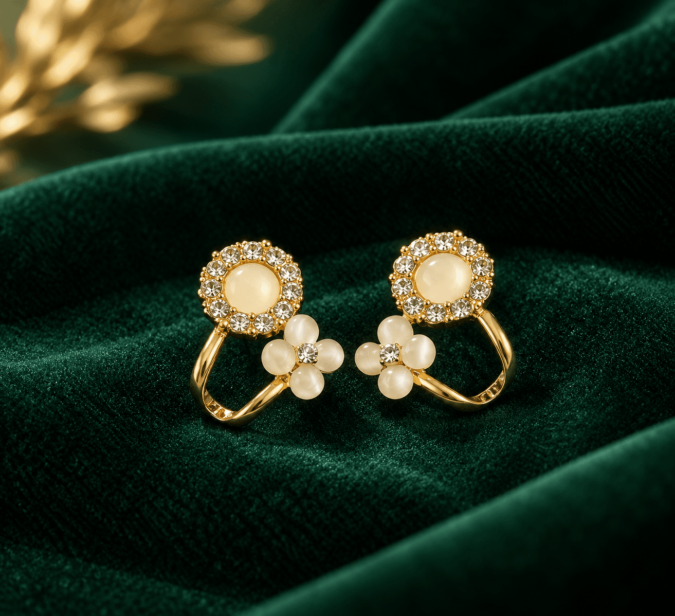 Elegant Pearl & Crystal Hoop Earrings for Women | Gold-Tone Floral Fashion Jewellery