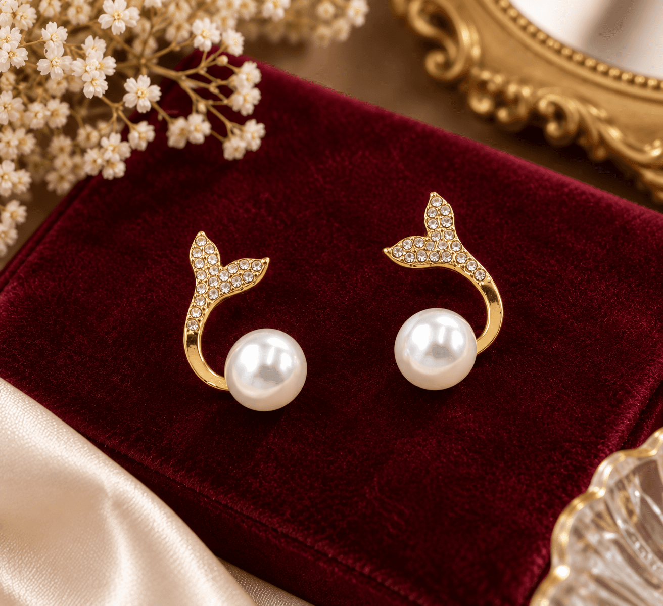 Elegant Crystal Mermaid Pearl Earrings for Women | Gold-Tone Statement Fashion Jewellery