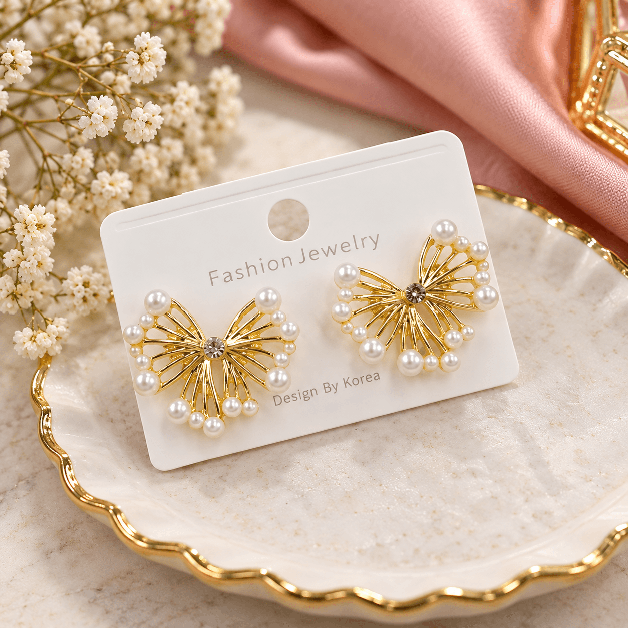 Elegant Pearl Butterfly Earrings for Women | Gold-Tone Crystal Fashion Jewellery