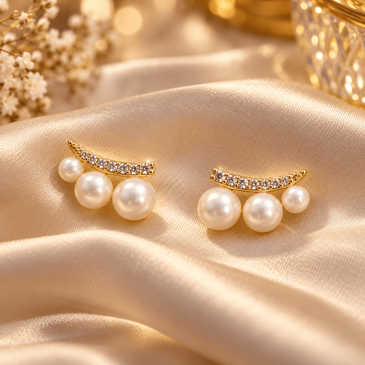 Elegant Gold-Tone Pearl & Crystal Drop Earrings for Women | Modern Fashion Jewellery