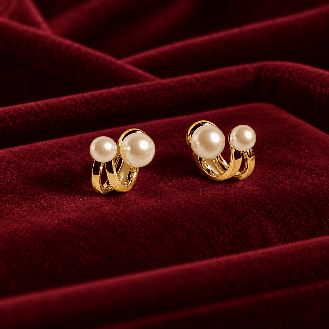 Elegant Gold-Tone Double Pearl Loop Earrings for Women | Modern Korean-Style Fashion Jewellery