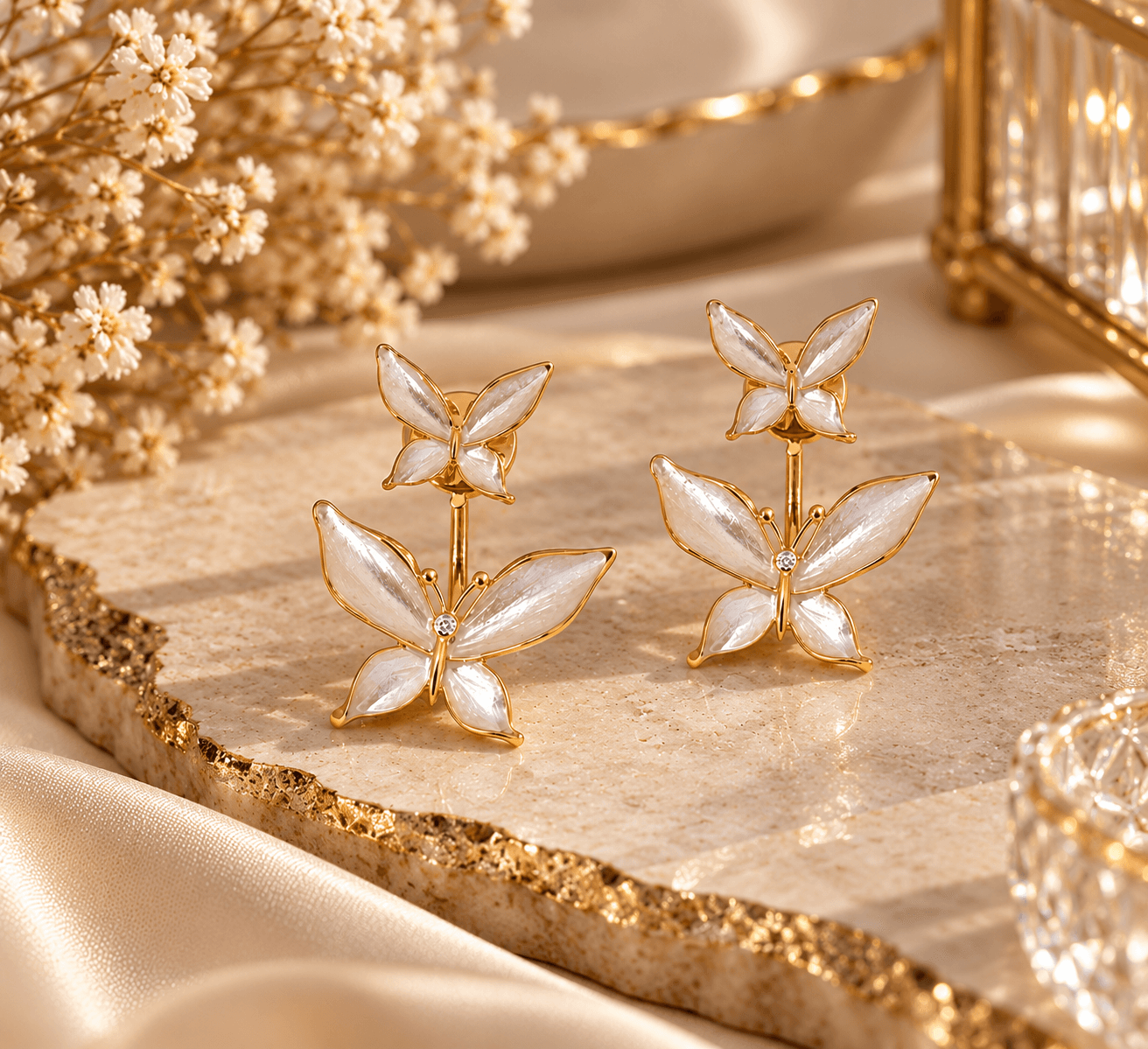 Elegant Double Butterfly Drop Earrings for Women 