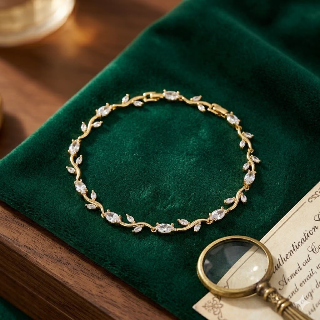  Gold Plated Crystal Bracelet with Elegant Leaf Design, Sparkling White Stones