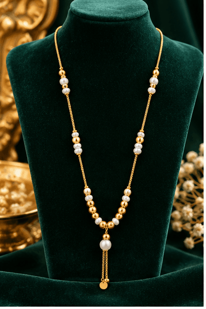 Elegant Gold Tone Pearl Beaded Long Necklace for Women & Girls  Stylish Traditional 