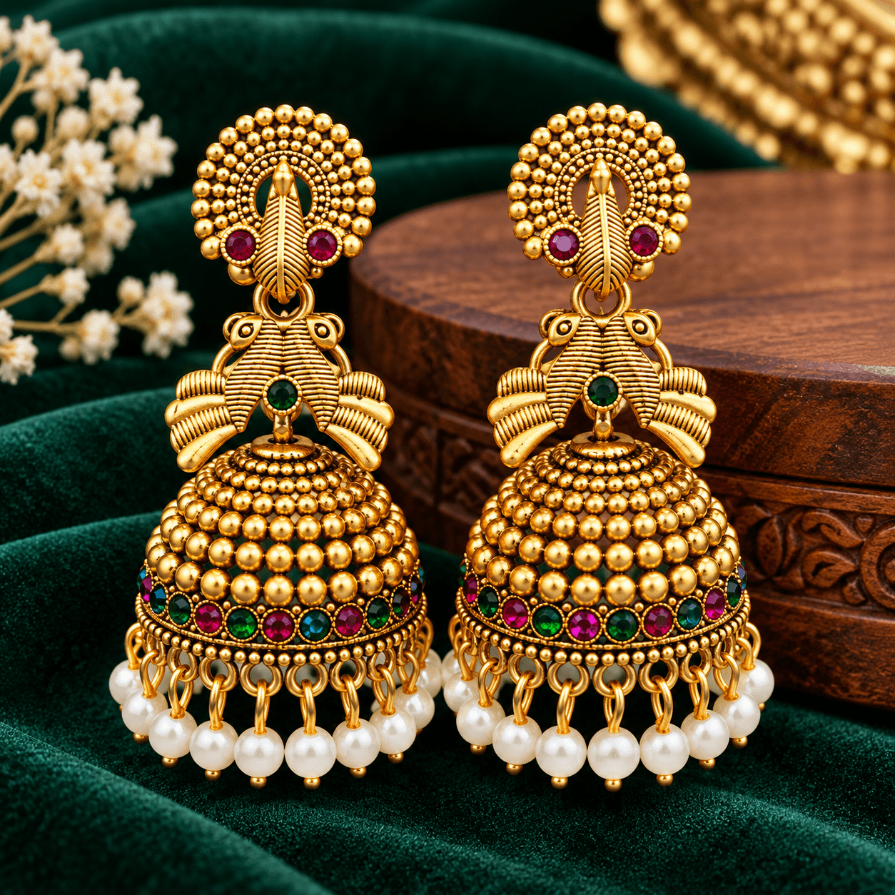 Traditional Gold Tone Peacock Design Jhumka Earrings for Women & Girls 