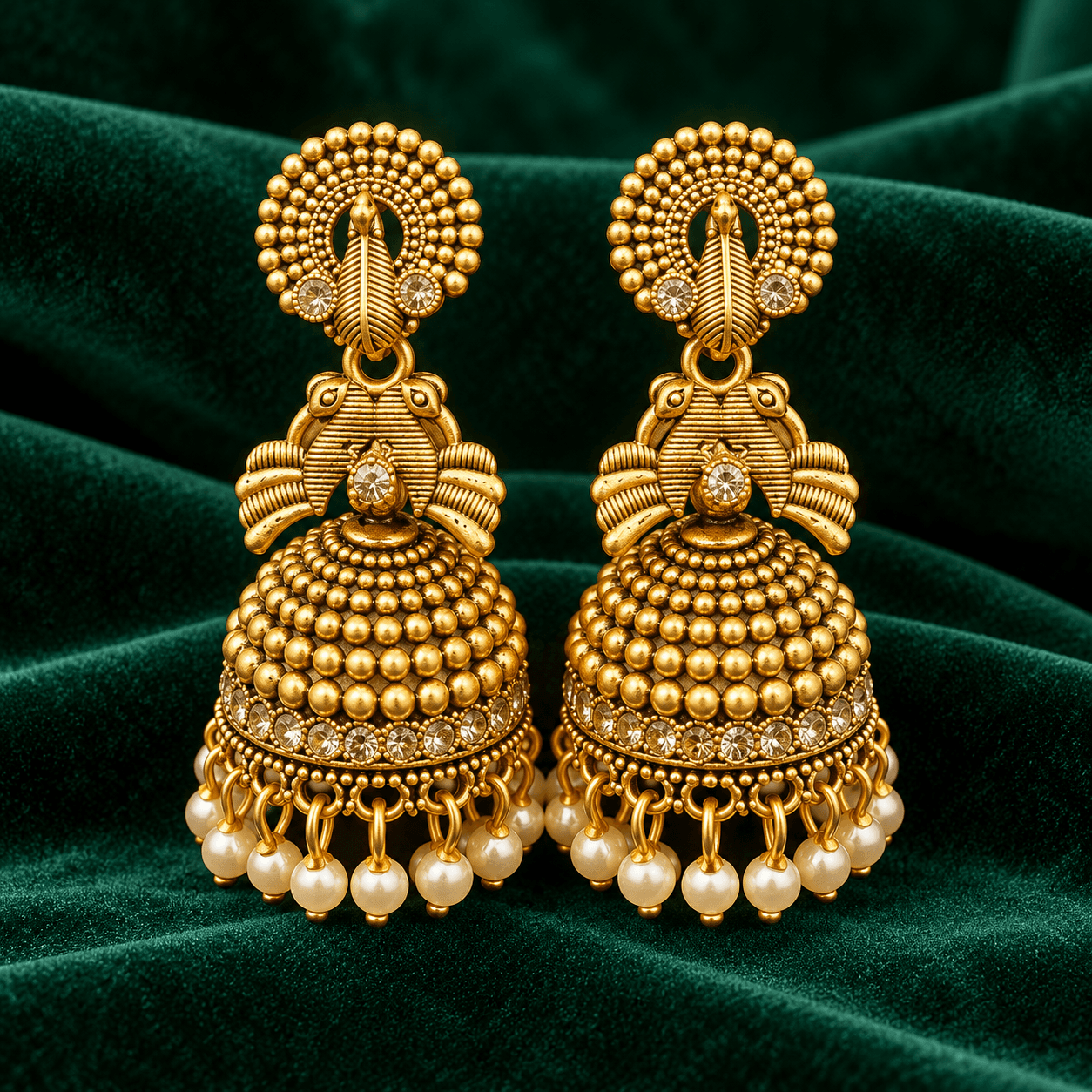 Traditional Gold Plated Pearl Drop Jhumka Earrings for Women & Girls | Ethnic Festive Jewellery
