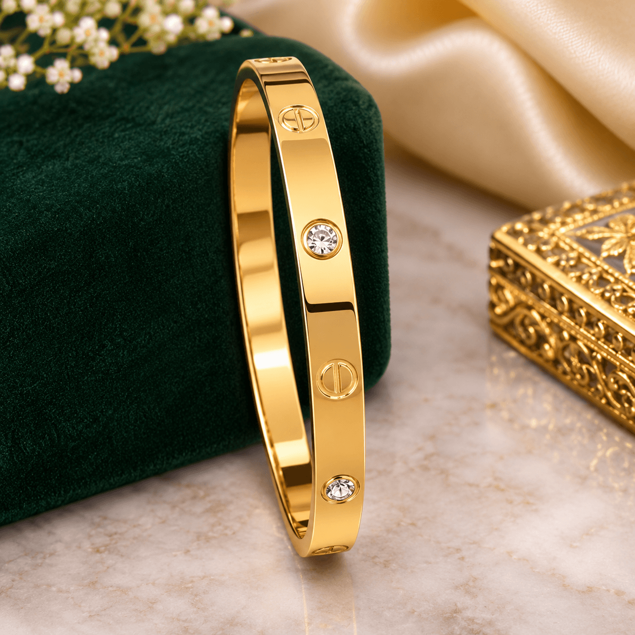  Gold Tone Screw Design Bracelet with Crystal Stone  Stylish Fashion Jewellery For Women And Men