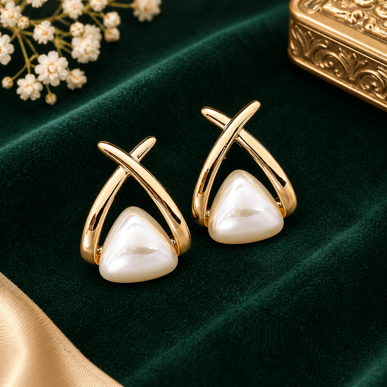 Women's Gold-Tone Criss Cross Earrings with Pearl-Look Teardrop Design  Modern Fashion Jewellery