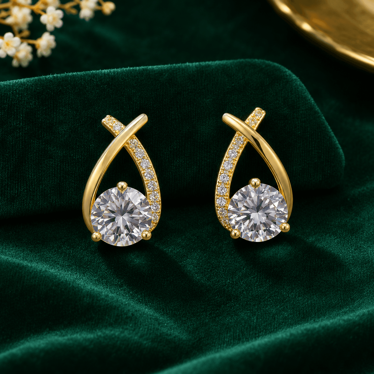 Elegant Gold-Tone Crystal Teardrop Korean Earrings for Women