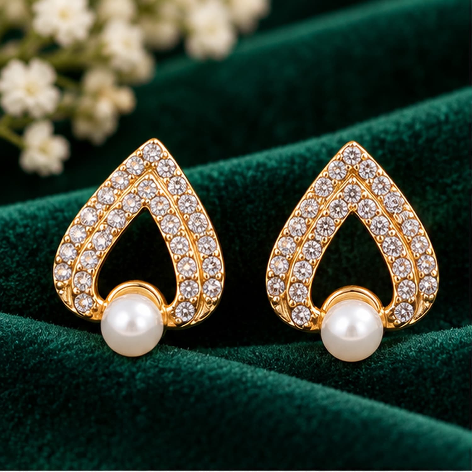 Women's Gold-Tone Teardrop Earrings with Sparkling Stones and Pearl Drop