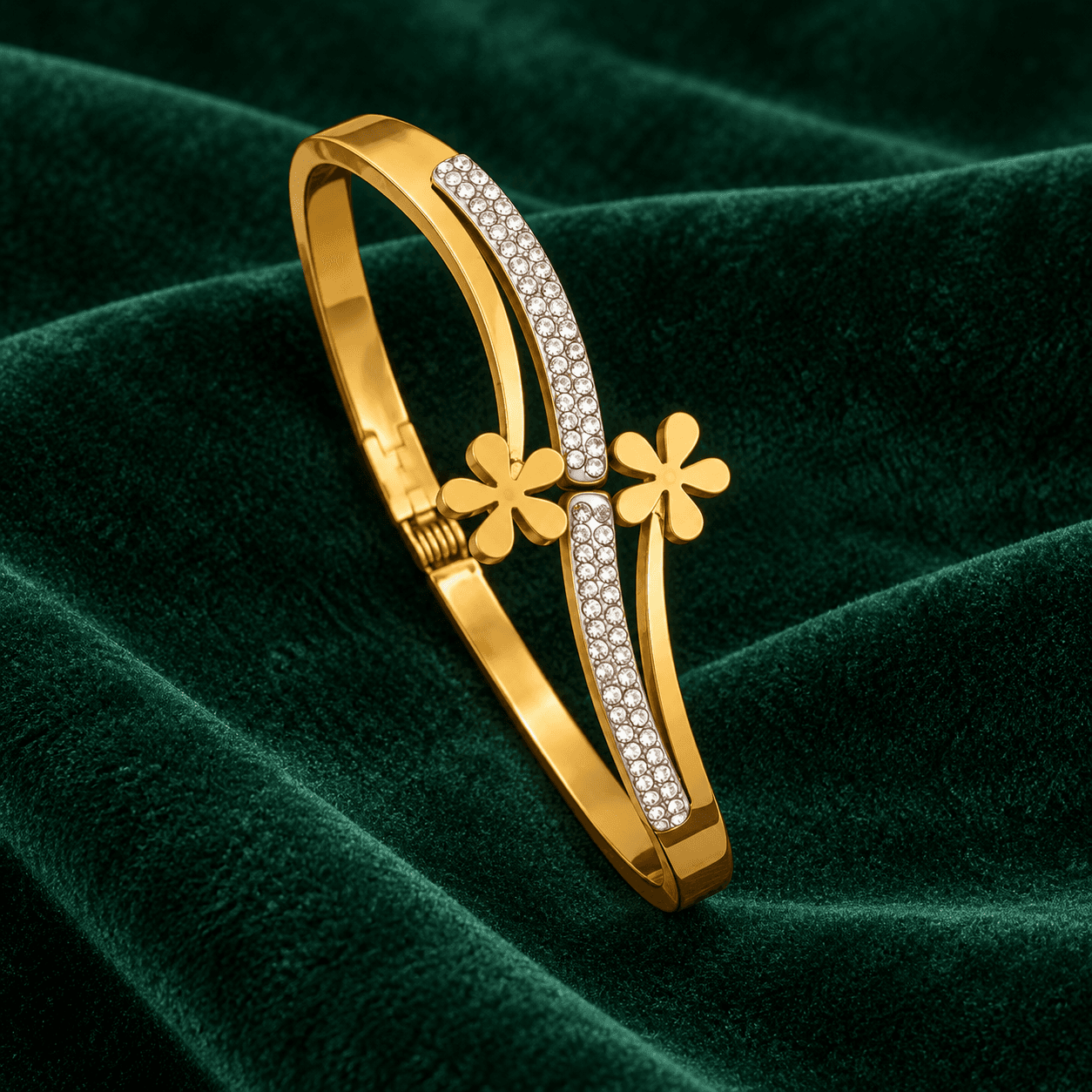 Elegant Gold Plated Floral Bracelet for Women with Sparkling White Stones