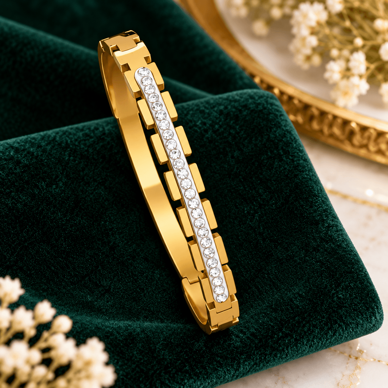 Elegant Gold Plated Geometric Bracelet with Sparkling White Stones for Women