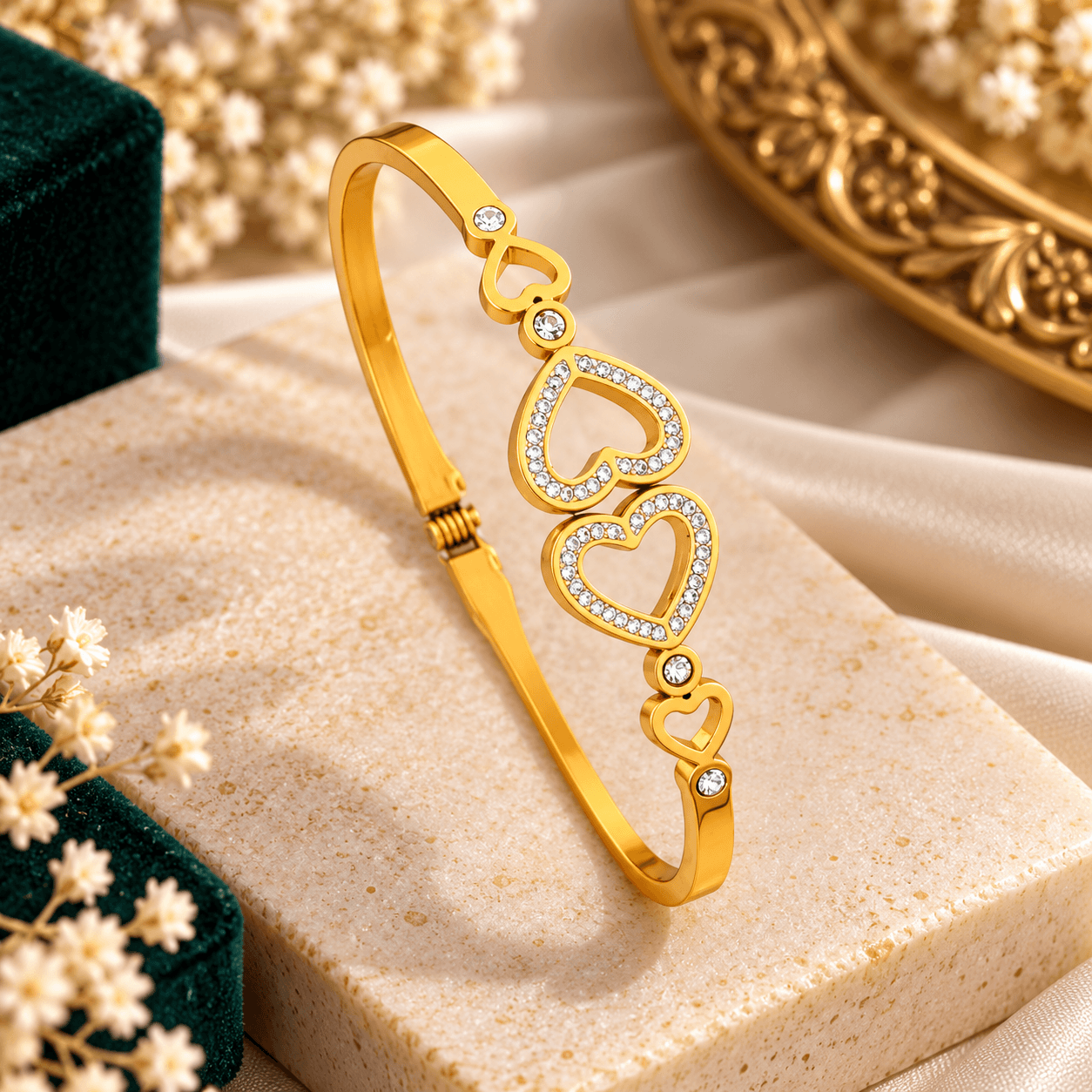 Elegant Gold Heart Bracelet with Sparkling Crystal Stones for Wome