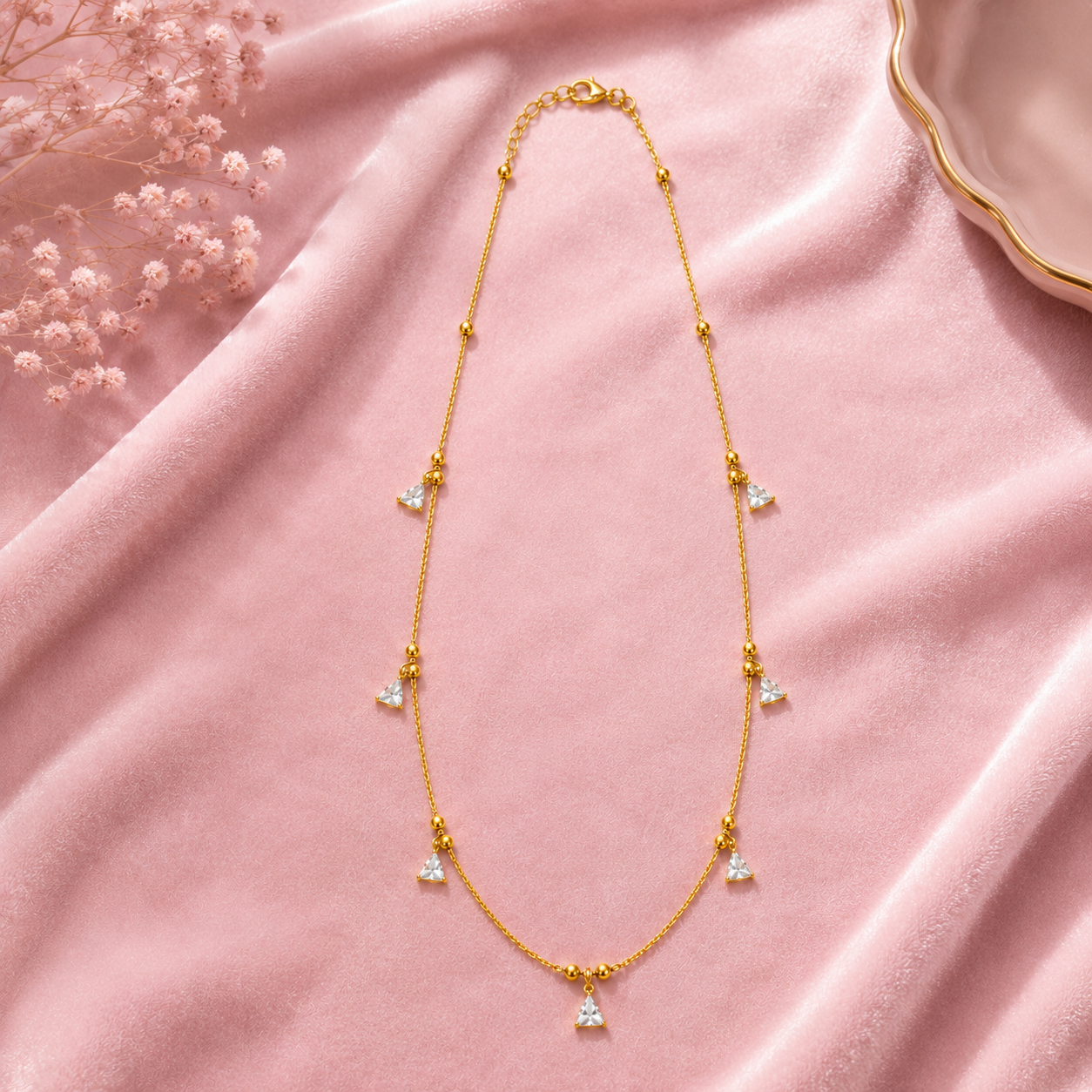 Blitz Buy Gold Plated Crystal Triangle Charm Necklace for Women & Girls