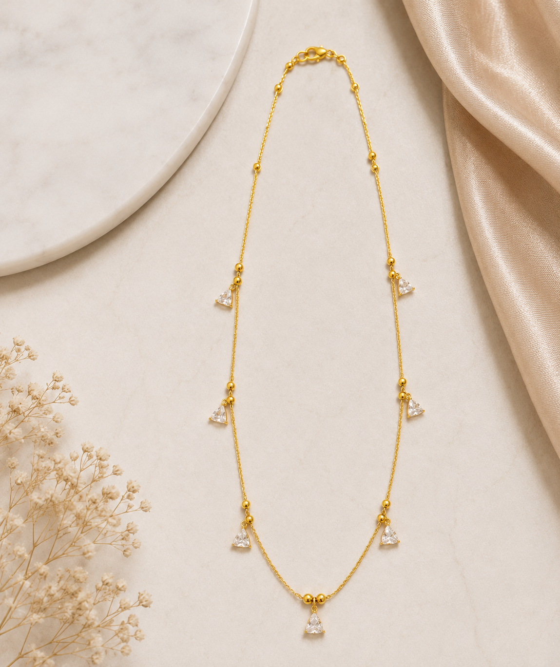 Blitz Buy Gold Plated Triangle Crystal Charm Necklace for Women & Girls