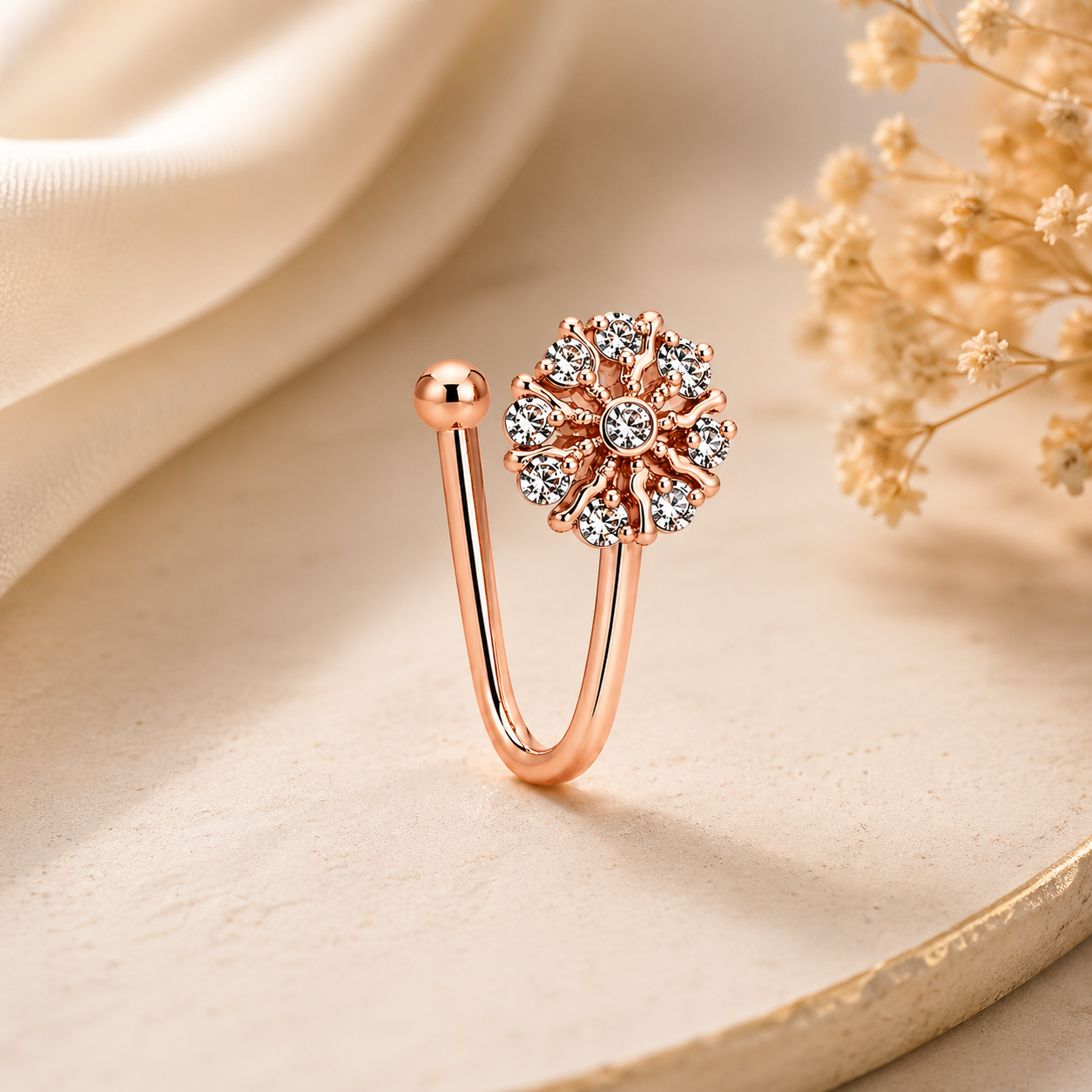 Blitz Buy Rose Gold Floral Crystal Nose Pin for Women | Elegant Flower Design Nose Ring