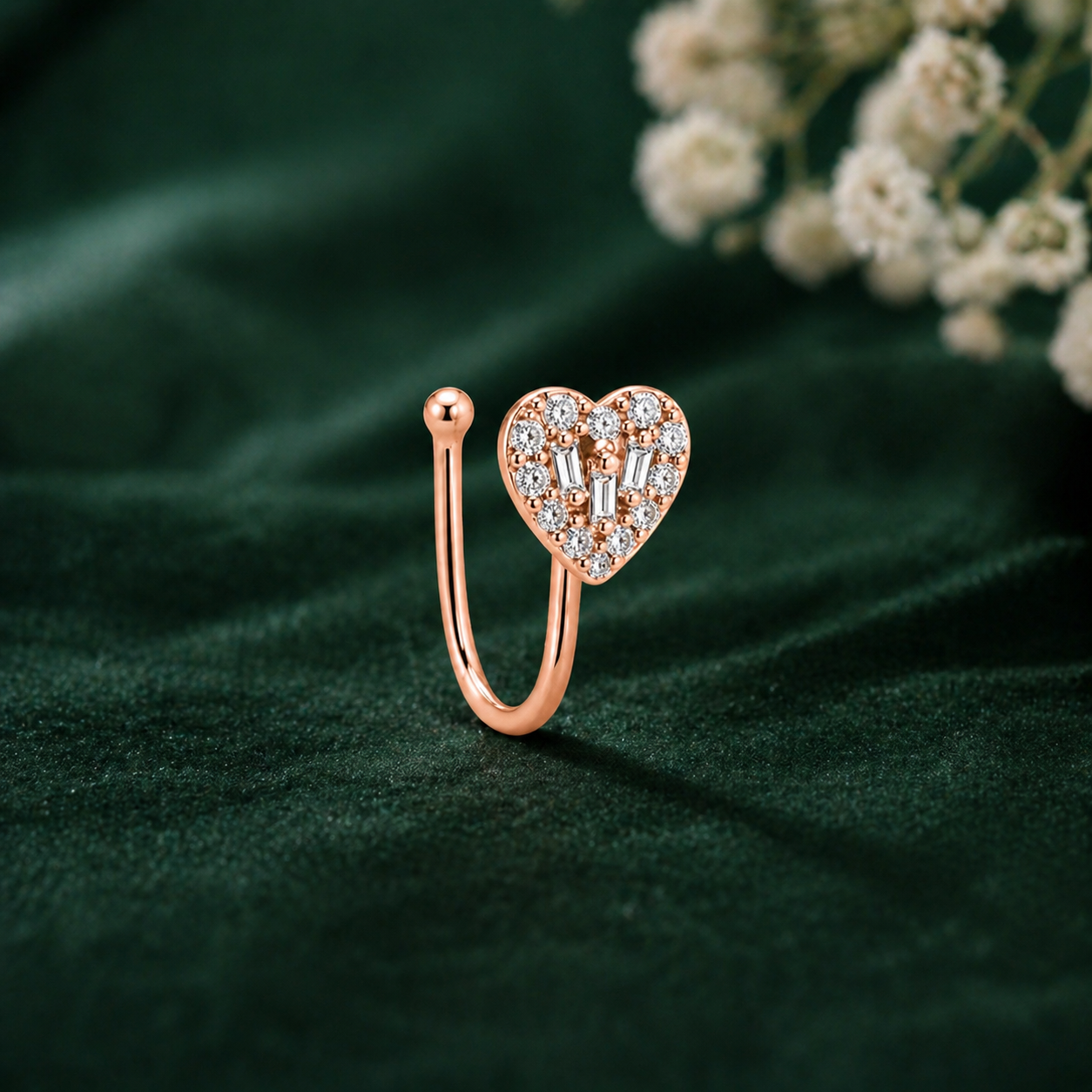 Blitz Buy Rose Gold Heart Crystal Nose Pin for Women