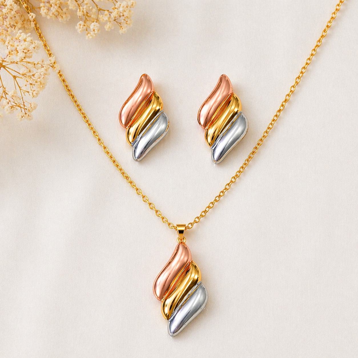 Blitz Buy Tri-Tone Pendant Necklace & Earrings Set for Women |