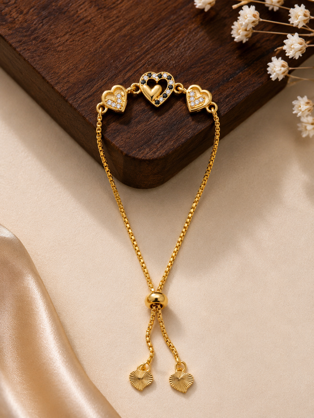 Blitz Buy Gold Plated Adjustable Heart Charm Bracelet for Women & Girls