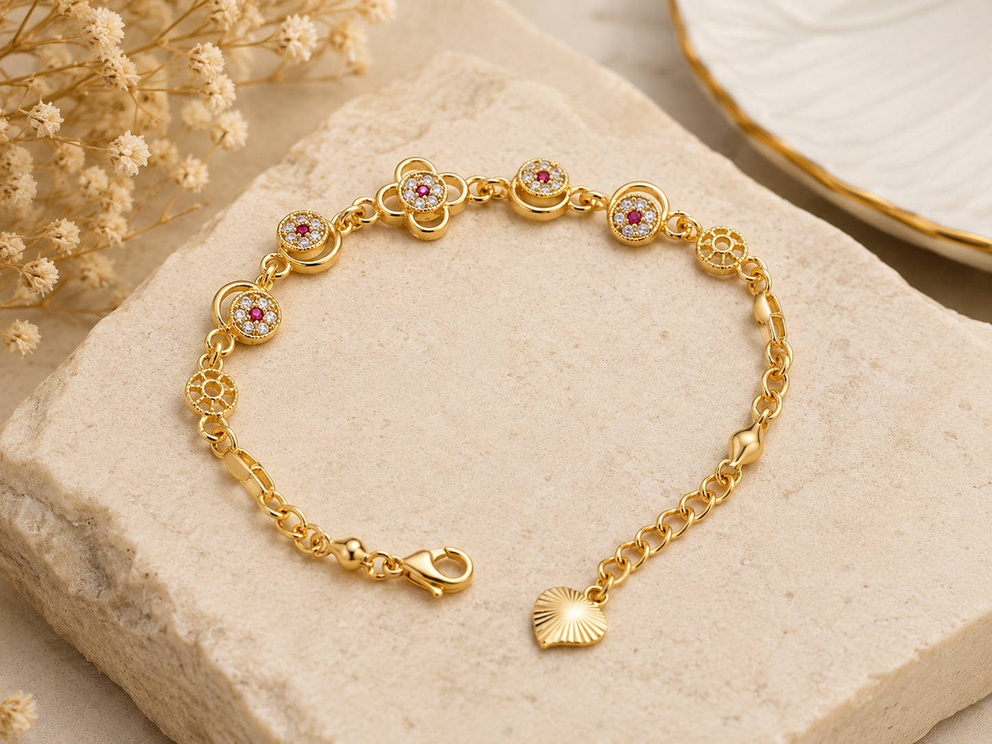 Blitz Buy Italian Gold Finish CZ Diamond Floral Bracelet for Women