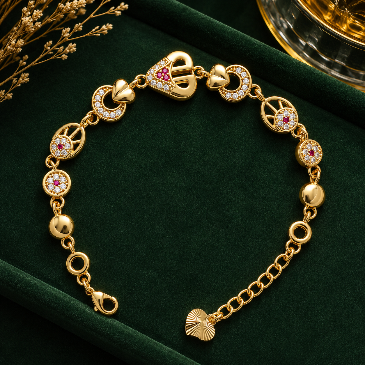 Blitz Buy Italian Gold Finish Premium Heart CZ Diamond Bracelet for Women