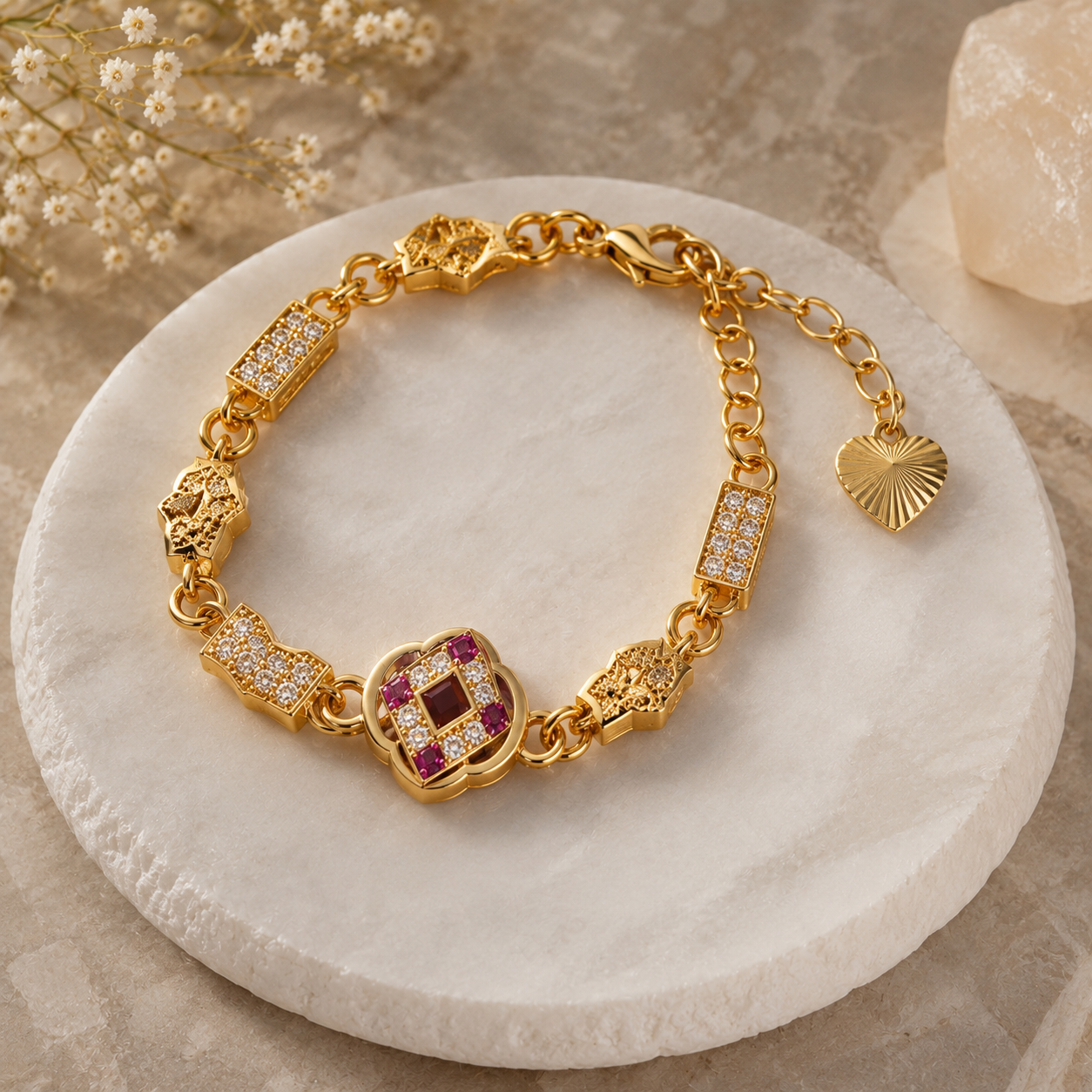 Blitz Buy Italian Gold Finish Premium CZ Diamond Geometric Bracelet for Women
